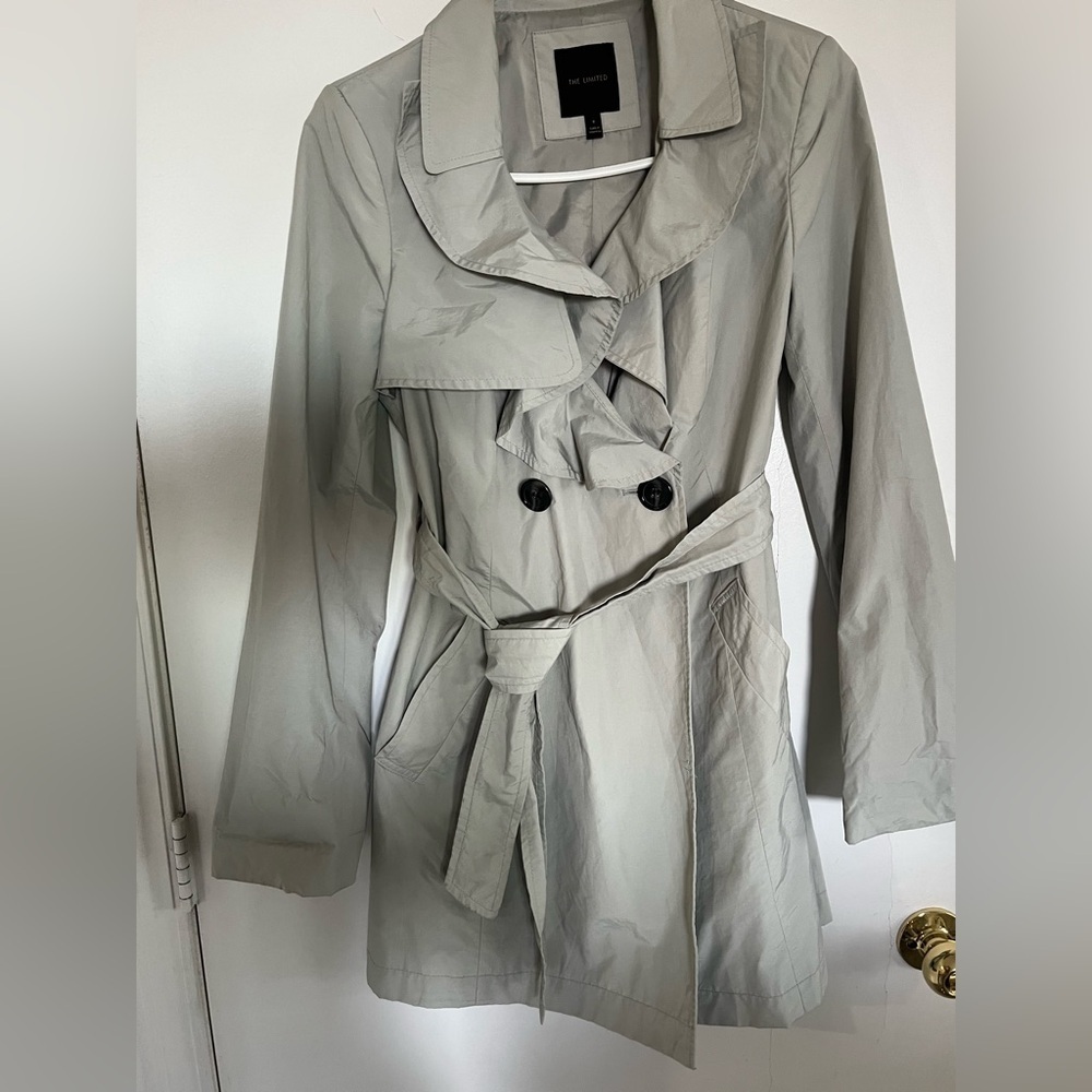 Women's Gray Ruffle midi trench Coat